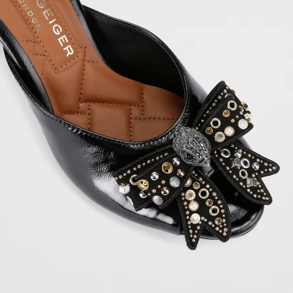 NWOT - Kurt Geiger London Leather Belgravia Stud Bow Helled Mules - Size 8.5 - Picture 1 of 3
